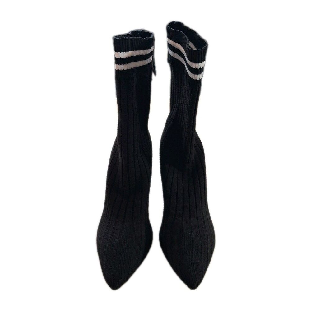 Vizzano Sock Booties Women's Size 6 Black with White Stripes Made In Brazil